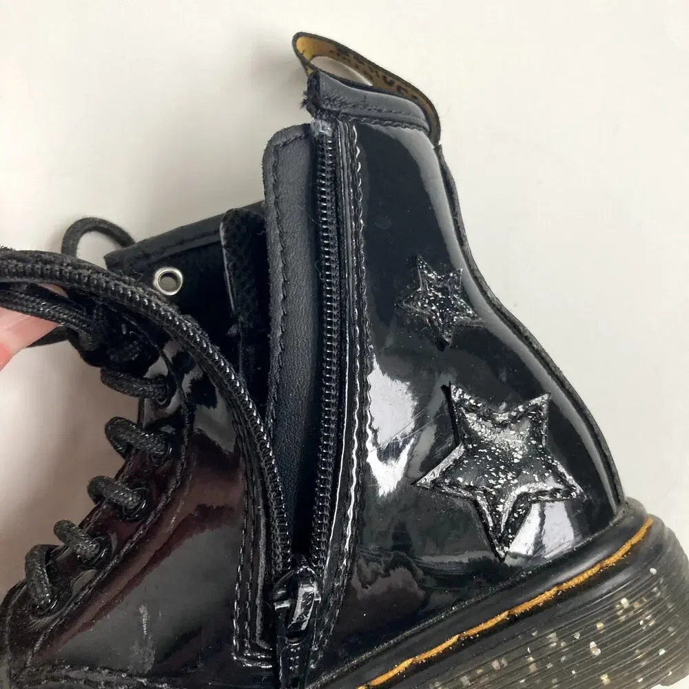 Dr. Martens Toddler 1460 Glitter Star Patent Lace Up Boots - Black - 9